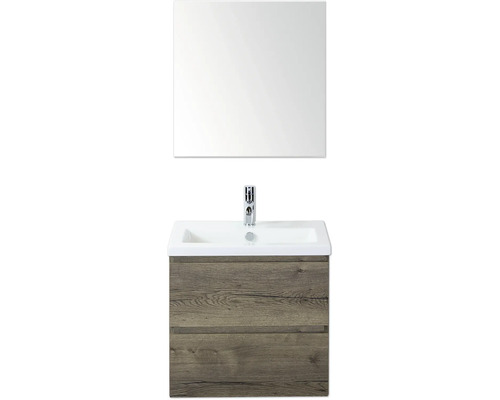 Meuble-lavabo avec miroir, meuble bas avec deux tiroirs et robinet