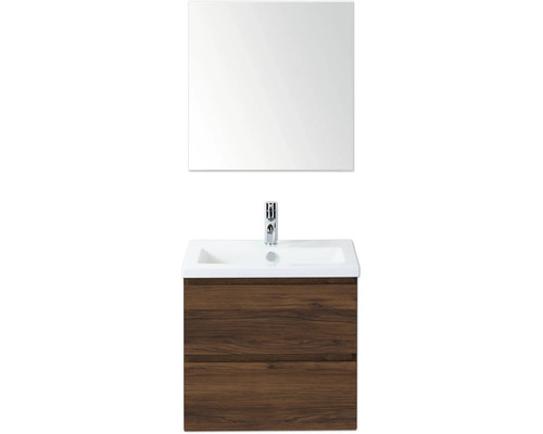 Meuble-lavabo avec meuble bas, lavabo, robinet et miroir