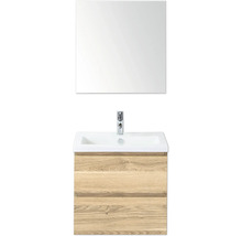 Combinaison de lavabo avec miroir, lavabo et meuble bas en bois