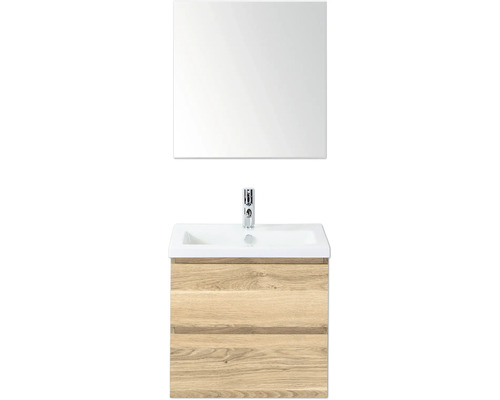 Combinaison de lavabo avec miroir, lavabo et meuble bas en bois