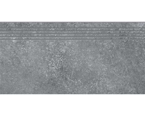 MIRAVA Feinsteinzeug Treppenstufe SEATTLE dunkelgrau 29.8 cm x 59.8 cm x 0.9 cm Graue Treppenfliese mit Rillen