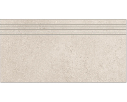 MIRAVA Feinsteinzeug Treppenstufe SEATTLE beige 29.8 cm x 59.8 cm x 0.9 cm Keramikfliese mit geriffelter Oberfläche für Treppen