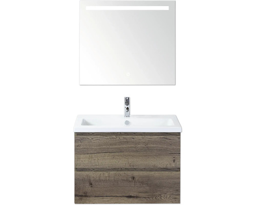 Sanox Badmöbel-Set Vogue BxHxT 80 cm x 170 cm x 41 cm Frontfarbe tabacco Waschtisch mit Waschbecken und Spiegel mit Beleuchtung