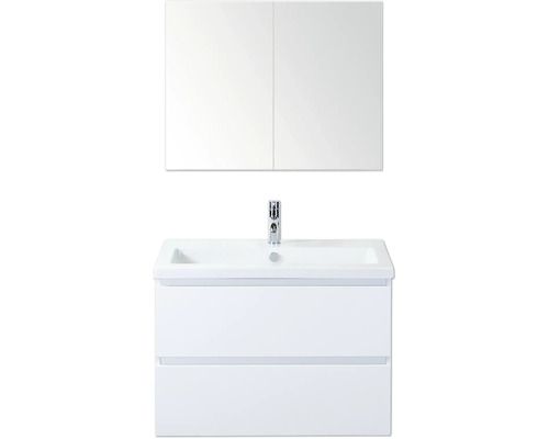 Waschtisch mit Waschbecken, Armatur und Spiegelschrank