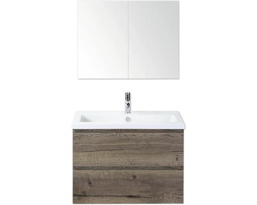 Ensemble de meubles de salle de bains Sanox Vogue lxhxp 80 cm x 170 cm x 41 cm couleur de façade tabacco Meuble-lavabo avec meuble sous-vasque et armoire de toilette