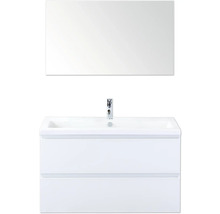 Weisser Waschtisch mit Spiegel und zwei Schubladen für Badezimmer