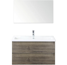 Waschtisch mit Spiegel, Holzoptik und zwei Schubladen