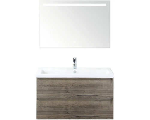 Sanox Badmöbel-Set Vogue BxHxT 100 cm x 170 cm x 41 cm Frontfarbe tabacco Waschtischkombination mit Unterschrank, Waschbecken und Spiegel