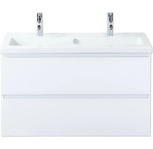 Meuble sous-lavabo avec deux lavabos et robinets