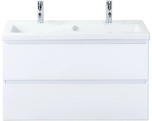 Meuble sous-lavabo avec deux lavabos et robinets