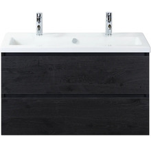 Meuble sous-vasque avec deux tiroirs, lavabo et robinets