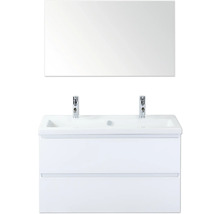 Waschtisch mit zwei Becken, Unterschrank und Spiegel für das Badezimmer