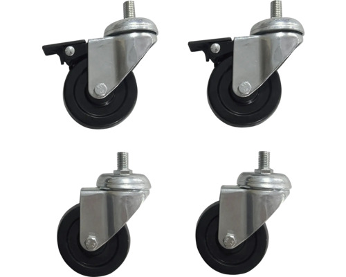 Vier Rollen mit Gewindestift und Feststellbremse