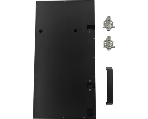 Schwarze Tür mit Scharnieren und Griff für den Innenausbau