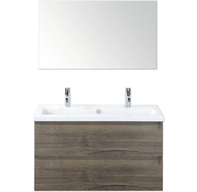 Meuble-lavabo avec deux vasques, miroir et meuble bas en bois