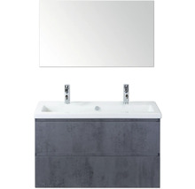 Waschtisch mit zwei Waschbecken, Unterschrank und Spiegel für das Badezimmer