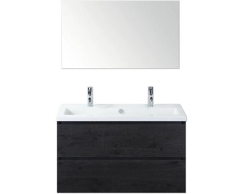 Badezimmermöbel-Set mit Doppelwaschtisch, Waschtischunterschrank und Spiegel