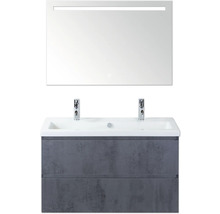 Meuble-lavabo avec deux lavabos et miroir avec éclairage