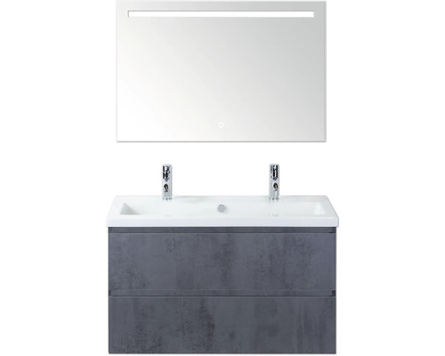 Meuble-lavabo avec deux lavabos et miroir avec éclairage