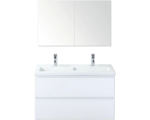 Doppelwaschtisch mit Unterschrank und Spiegelschrank für Badezimmer