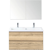 Meuble sous-vasque avec deux tiroirs, vasque et armoire de toilette