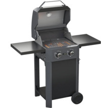 Barbecue à gaz avec deux brûleurs, tables latérales et roulettes