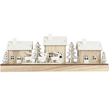 Paysage décoratif en bois avec maisons, arbres et rennes pour la période de Noël
