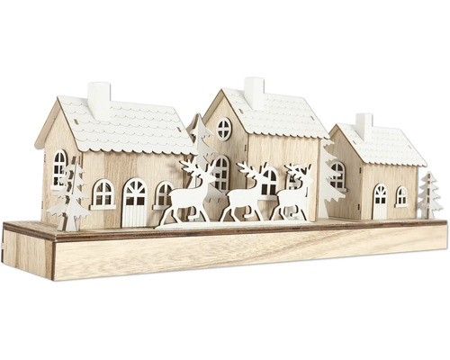 Maison décorative en bois avec des rennes pour la période de Noël