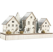 Décoration de Noël en bois avec maisons, arbres et personnages