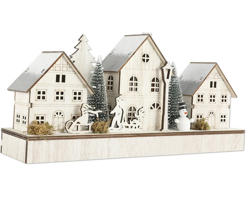 Décoration de Noël en bois avec maisons, arbres et personnages