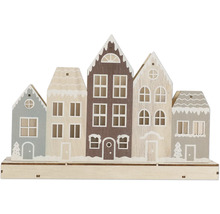 Dekorative Häusergruppe aus Holz für die Weihnachtszeit