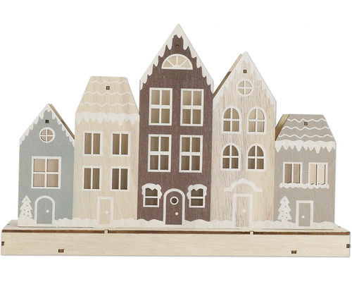 Dekorative Häusergruppe aus Holz für die Weihnachtszeit