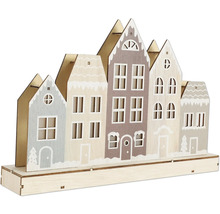 Dekorative Häuserreihe aus Holz für die Weihnachtszeit