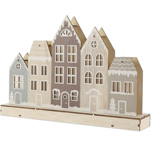 Dekorative Häuserzeile aus Holz für die Weihnachtszeit