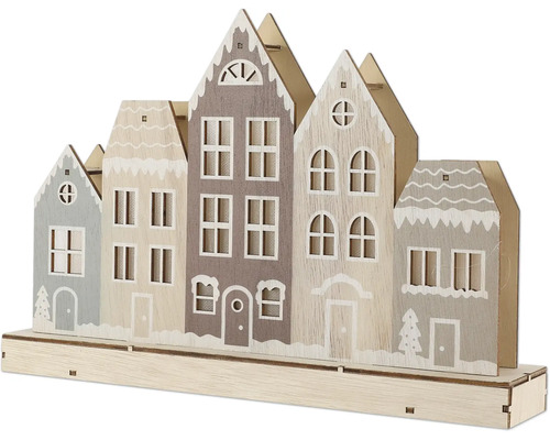 Dekorative Häuserzeile aus Holz für die Weihnachtszeit