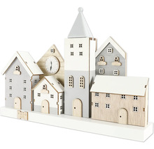 Dekorative Holzhaus-Szene mit Uhr