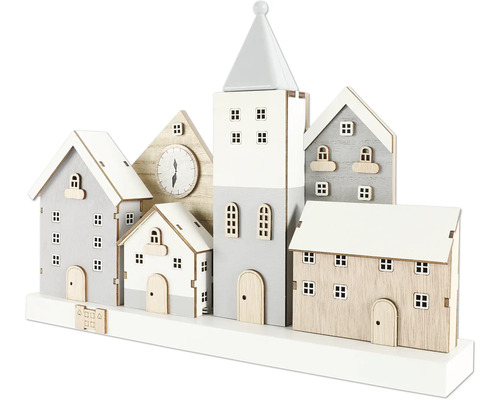 Dekorative Holzhaus-Szene mit Uhr