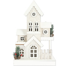 Dekorative Holzhausfigur mit Fenstern und Zaun