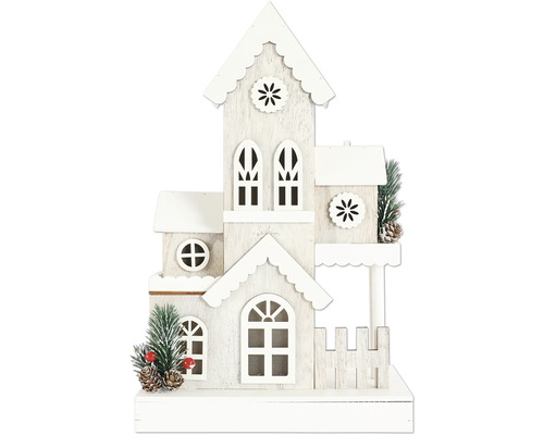 Dekorative Holzhausfigur mit Fenstern und Zaun