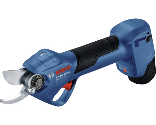 Logo Bosch. Sécateur à batterie avec outil de coupe.