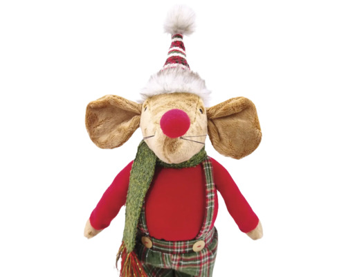 Souris décorative en tissu avec bonnet et écharpe comme décoration de Noël