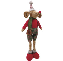 Figurine décorative Élan en peluche avec écharpe et bonnet comme décoration de Noël