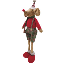 Souris décorative en tissu avec pantalon à carreaux, pull rouge, écharpe et bonnet