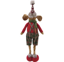 Figurine décorative d''élan avec bonnet, écharpe, bretelles et pantalon à carreaux comme décoration de Noël