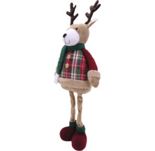 Élan décoratif en peluche debout avec écharpe et chemise à carreaux comme décoration de Noël