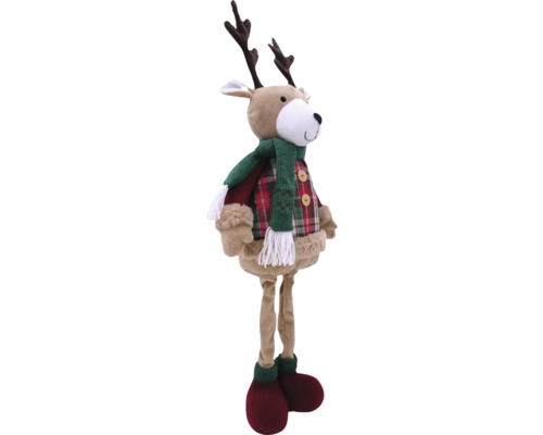 Renne décoratif en peluche avec bois, écharpe et veste pour la période de Noël