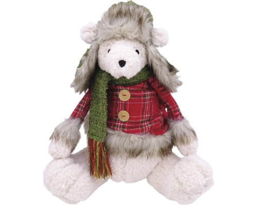 Ours en peluche avec bonnet, écharpe et chemise à carreaux