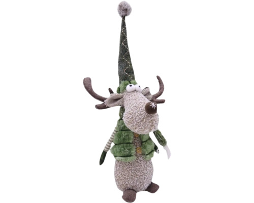 Figurine décorative élan avec bonnet et bois