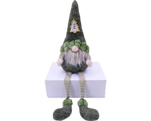 Nain de jardin décoratif avec chaussettes rayées et un motif d''arbre sur le bonnet
