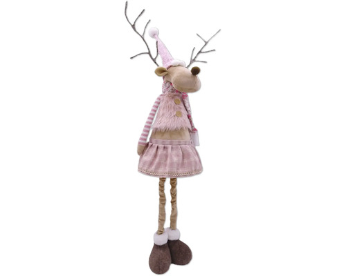 Renne décorative avec bois, bonnet, écharpe, gilet et jupe comme décoration de Noël